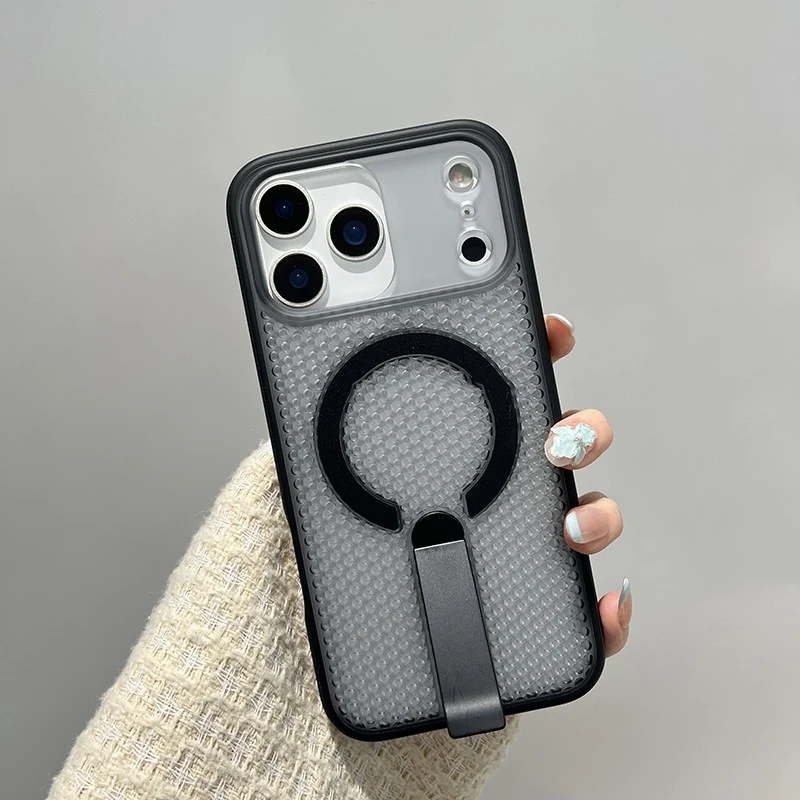 Suporte de metal magnético caso de telefone para iphone 17 17pro max 15 16 14 13 oco favo de mel malha carregamento sem fio borda macia pc capa