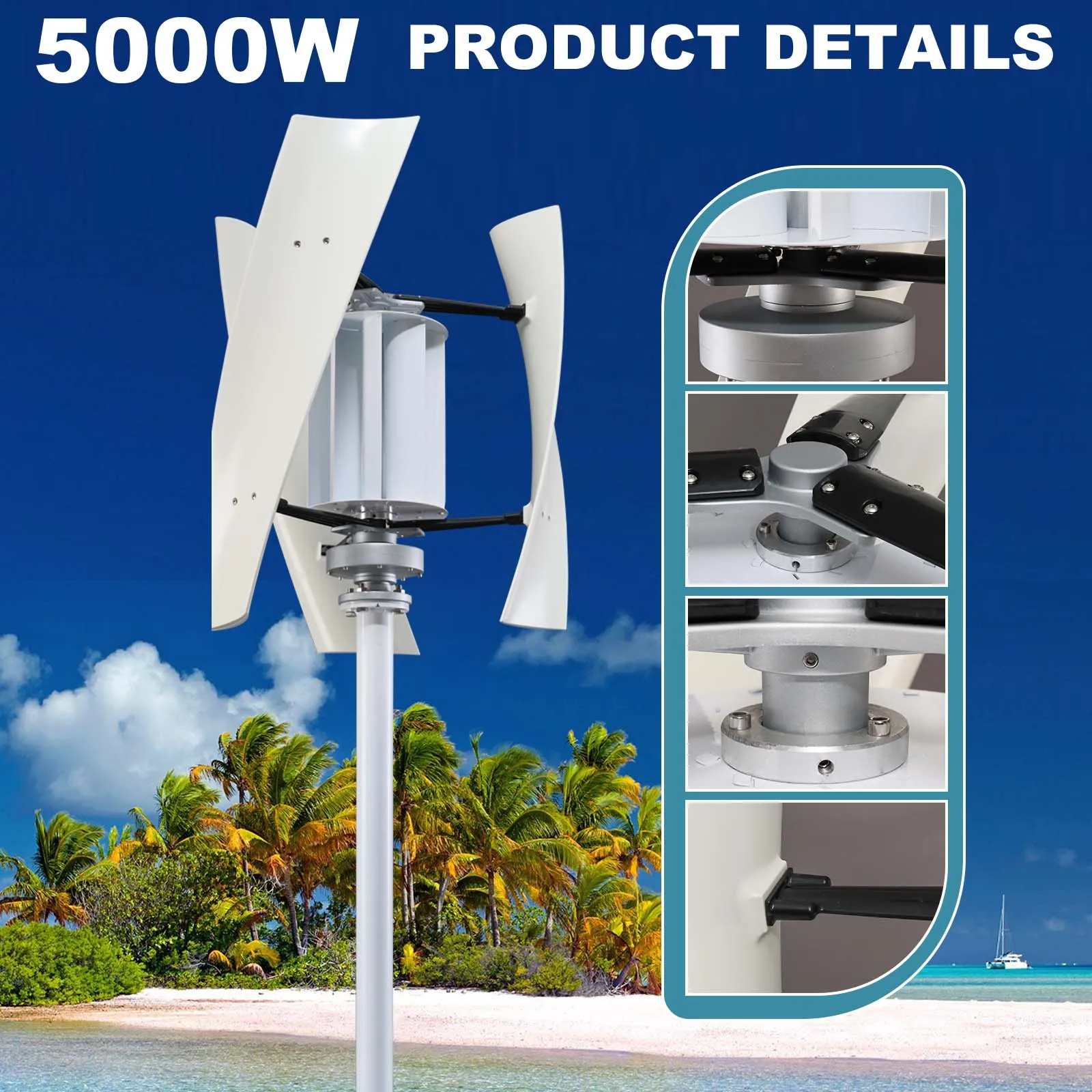 Galaxy Gang 5KW 5000w Vertical Axis Maglev Windmill Turbine High Voltage Generator 24V 48V With Hybrid Charge Controller GGX5