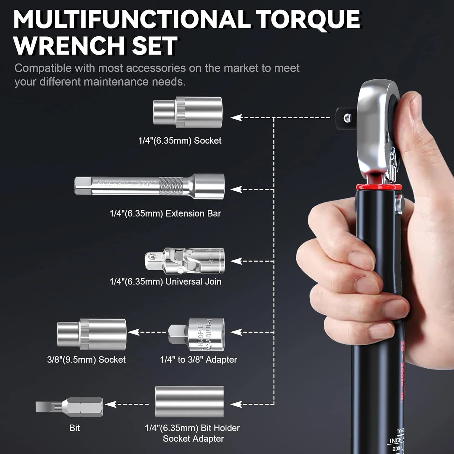 US in Stock 1/4-Inch Drive Click Torque Wrench Set 20-200 In.-lb. / 2.26-22.6 Nm 11 Pieces Shipping From the USA