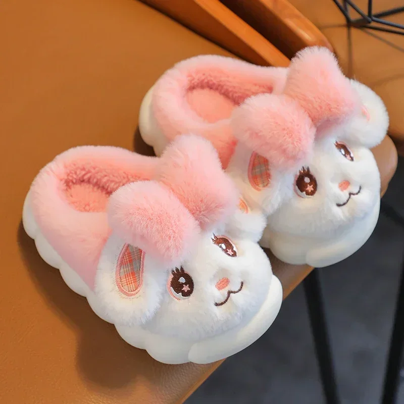 New Winter Warm Cute Cartoon Rabbit Children\'s Plush Slippers Soft Non-slip For Baby Boys Girls Kids Indoor Home Cotton Shoes