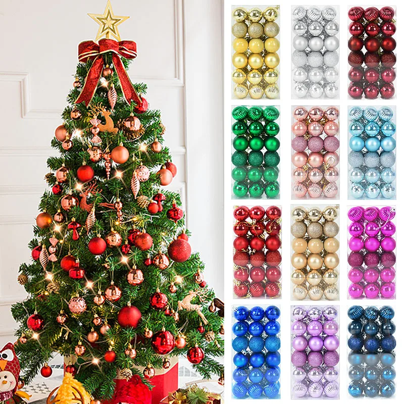 24/36pcs Christmas Balls Christmas Tree Ornament Hanging Pendent Xmas Decoration 2023 Christmas home  adorno navidad 2024