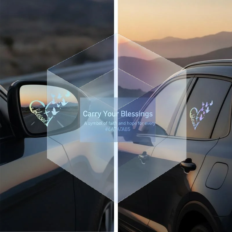 2Pcs Text Blessing Butterfly Decals Weather Resistant Car Stickers for Auto Rearview Mirror Decoration
