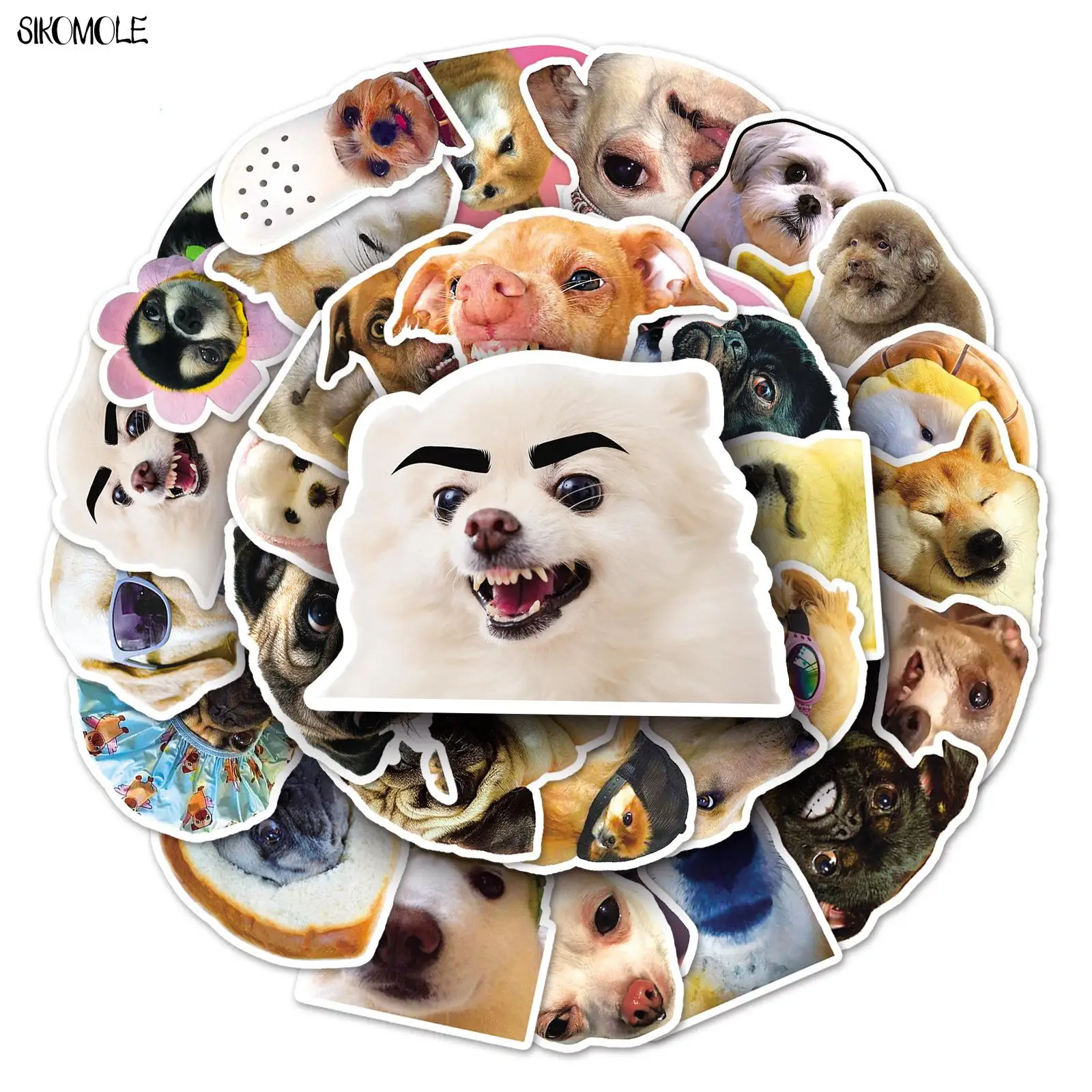 Autocollants avec expression de chien mignon pour enfants, graffiti animal, ordinateur portable, scrapbooking, valise, voiture, décalcomanie, bricolage, 10 pièces, 30 pièces, 50 pièces