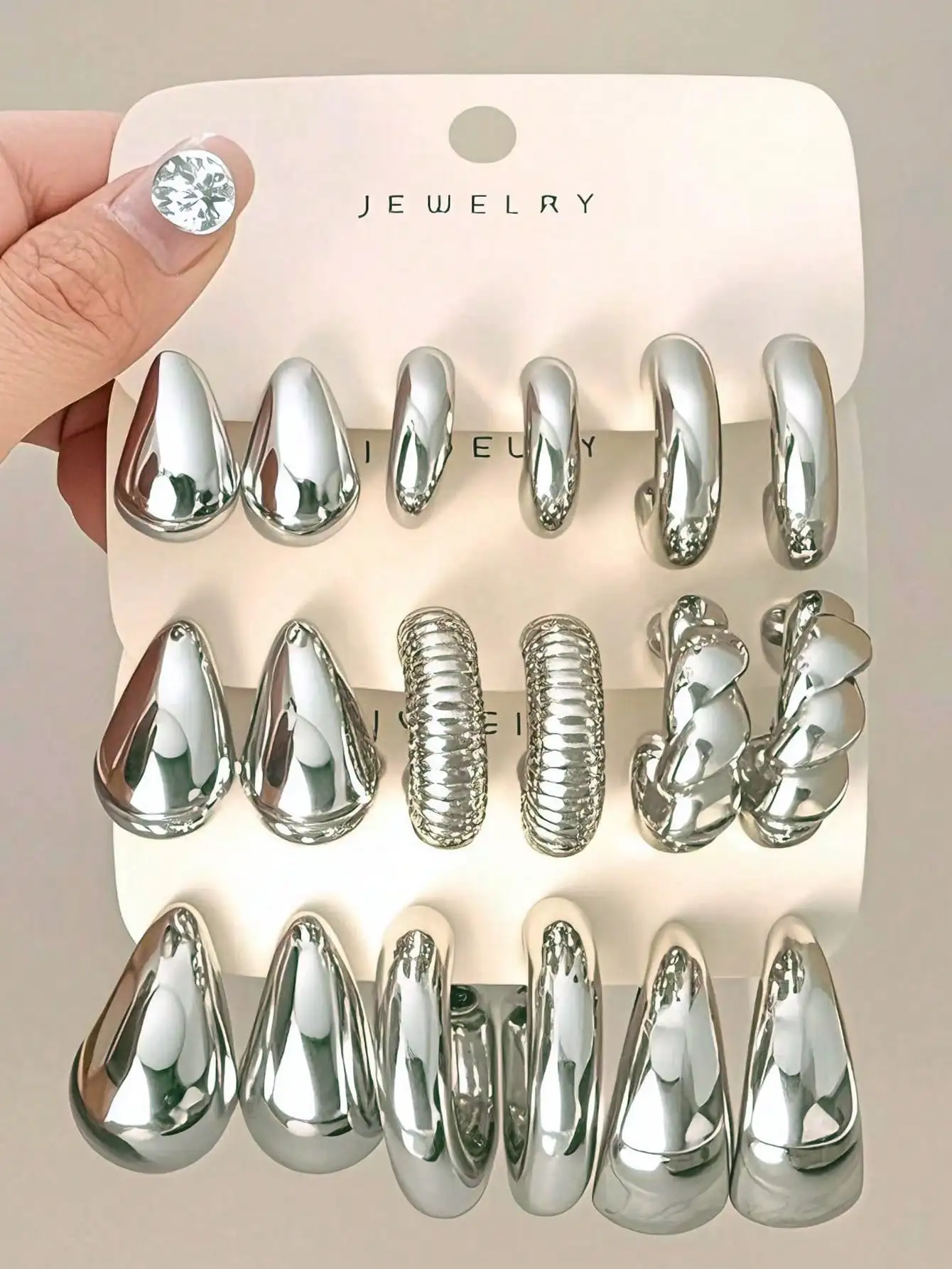 

Набор из 6-18 серебряных серег с зеркальной полировкой, эффектные, для женщин