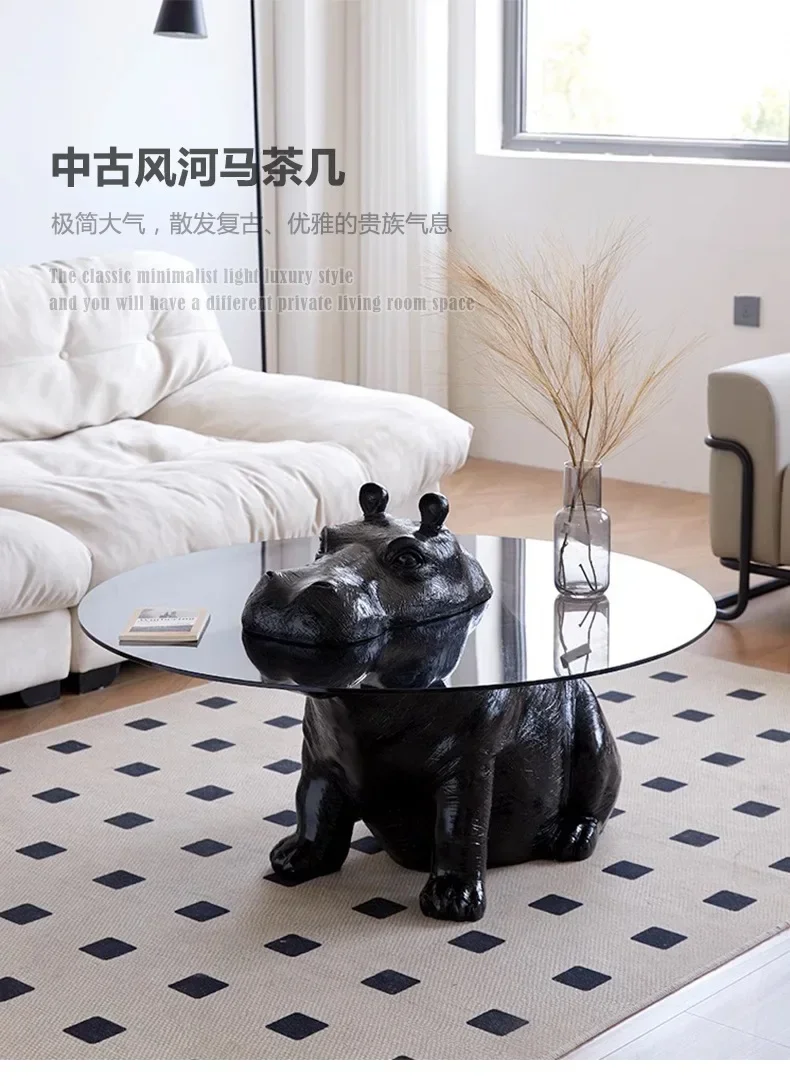 โต๊ะกาแฟฮิปโป สำหรับห้องนั่งเล่น สไตล์เรโทร สร้างสรรค์ กระจกนิรภัยทรงกลม ขนาดเล็ก เหมาะสำหรับอพาร์ทเมนต์ โต๊ะดีไซน์เนอร์