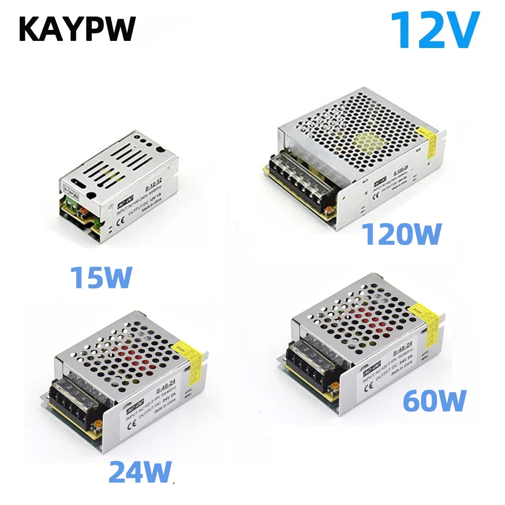 Source d'alimentation à découpage pour bande LED CCTV, 15W, 24W, 60W, 120W, AC 110V, 220V à DC 12V, 24V