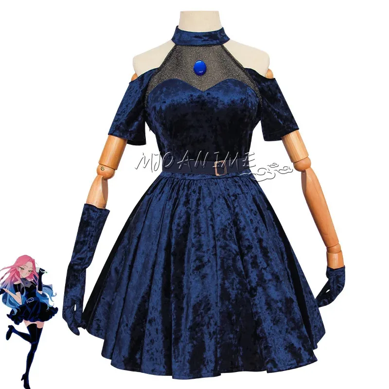 

CyMizi Cosplay Costume Wig Fancy Dress Halloween Party Roleplay Performance Clothes Blue Velvet Outfit Anime Cosplay