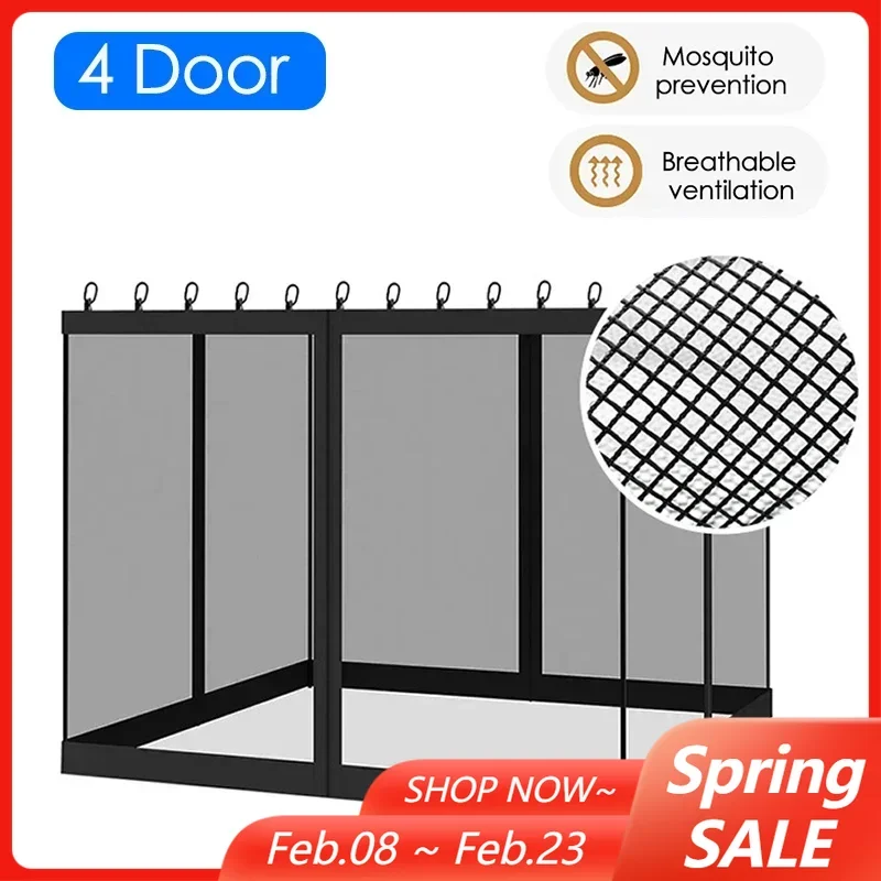 

4-Door Outdoor Anti Mosquito Insect Fly Bug Curtain Gazebo Canopy Net Screen Sidewall Curtain with Zipper Universal Replacement