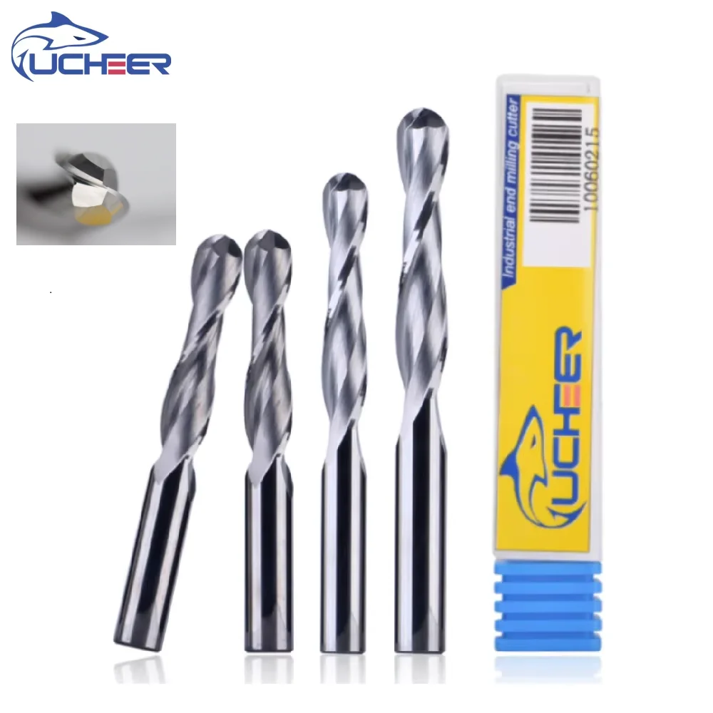 UCHEER 2 Flute Ball Nose End Mill Carbide Spiral CNC Engraving Bit for Wood Milling Cutter Tool 4/6mm SHK End Mill