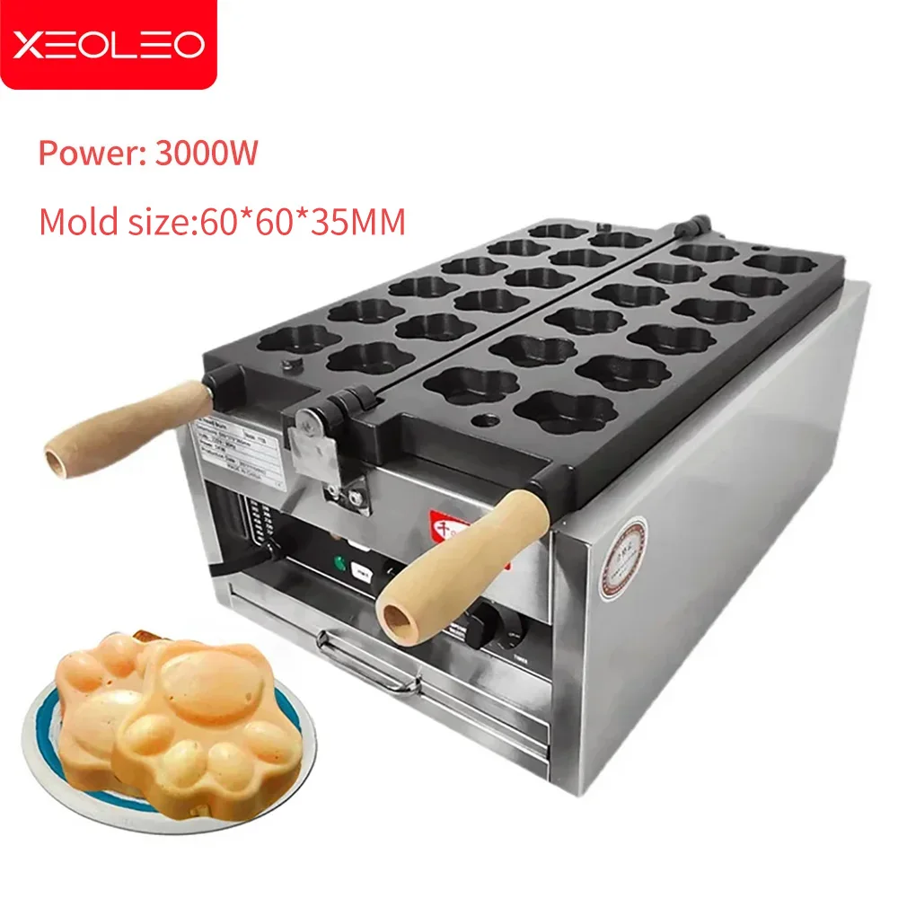 XEOLEO 12PCS Cat Paw/Bear Paw Shape Waffle Maker 3000W Electric Waffle Maker Machine Commercial Baked Snacks