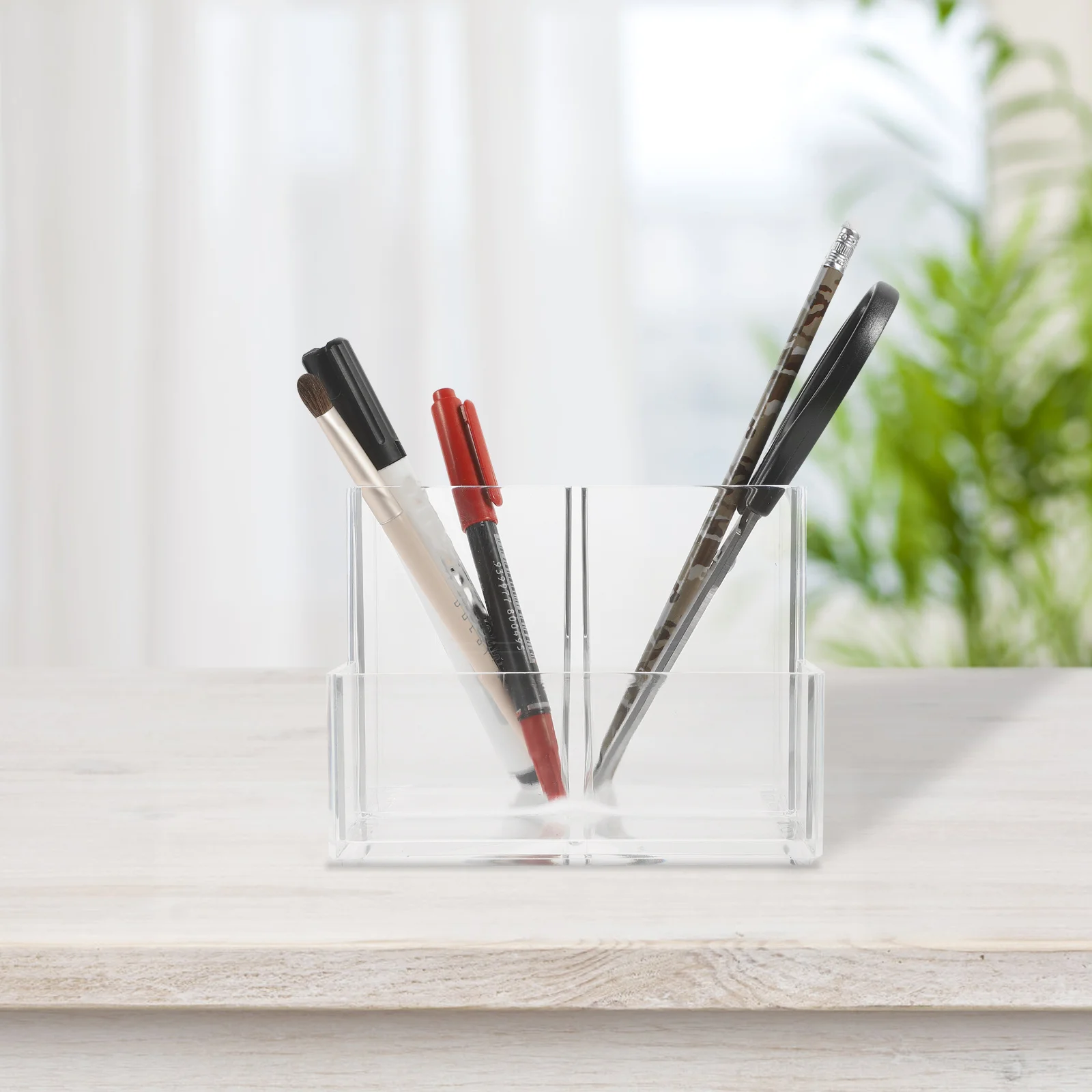 

Clear Acrylic 3 Section Pen Holder Stationery Storage Box for Pencils Markers Brushes Desktop Office School Supplies Organizer