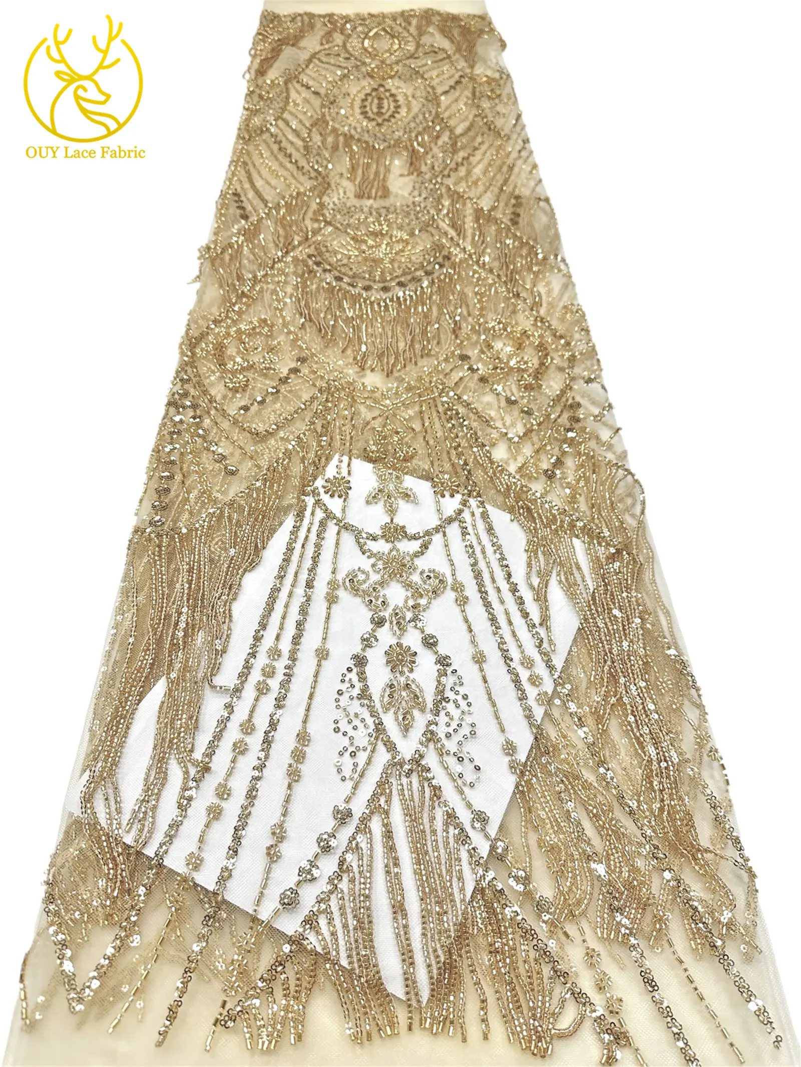 Roter 3D afrikanischer nigerianischer Perlen-Spitzenstoff, französischer Pailletten-Tüll, bestickter Spitzenstoff für Damen, Hochzeitsdekoration, Kleid, Nähen – Detail 16