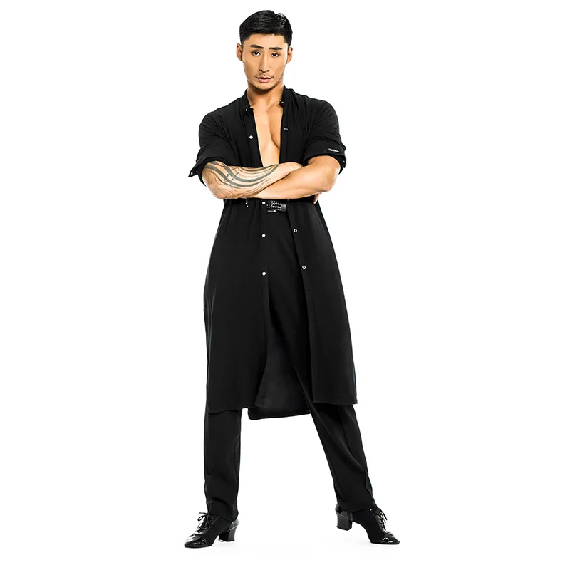 Long Sleeved Latin Dance Coat Men Women Black Long Cardigan Adult Latin Dance Competition Clothing Ballroom Dancewear  DNV21878