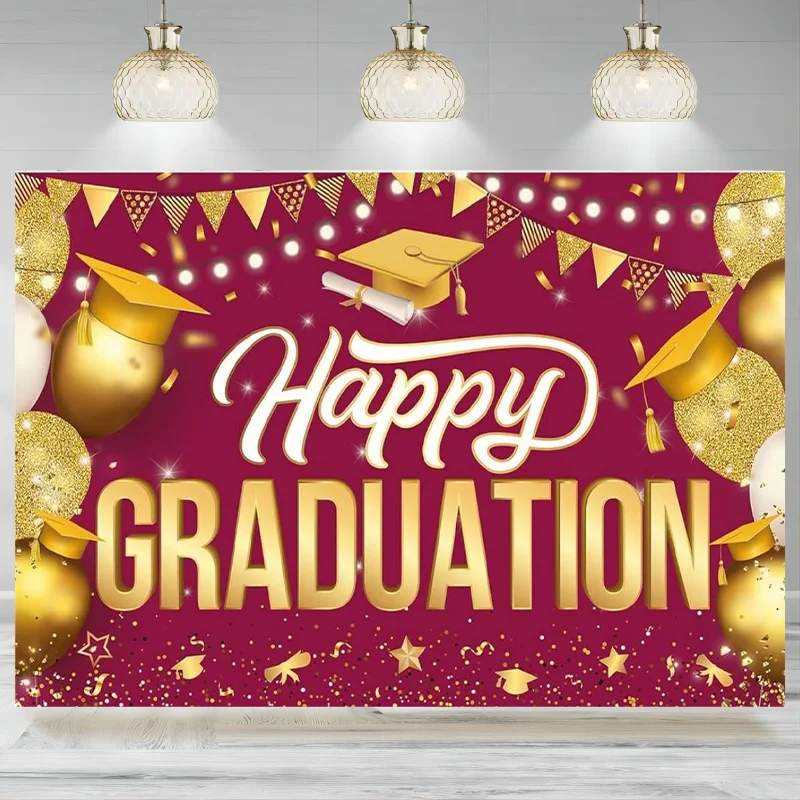 Graduation Banner Maroon Gold Backdrop Party Decorations Class Maroon Congratulations Photographic Background