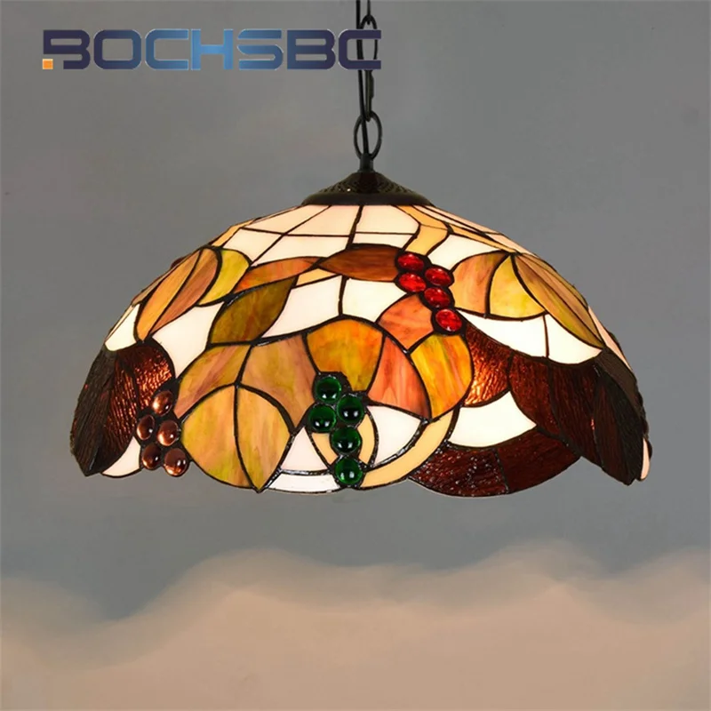 BOCHSBC Tiffany Light Luxury Pastoral style glass chandelier Art Deco Living Room Restaurant Hotel tawny grape suspended light