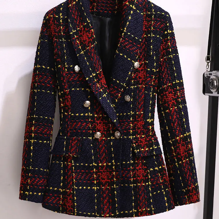 Women Winter Vintage Tweed Korean Suit Blazer Jacke Coat And Skirt Short Two Piece Set Outfit Jacquard Workwear Party Clothing