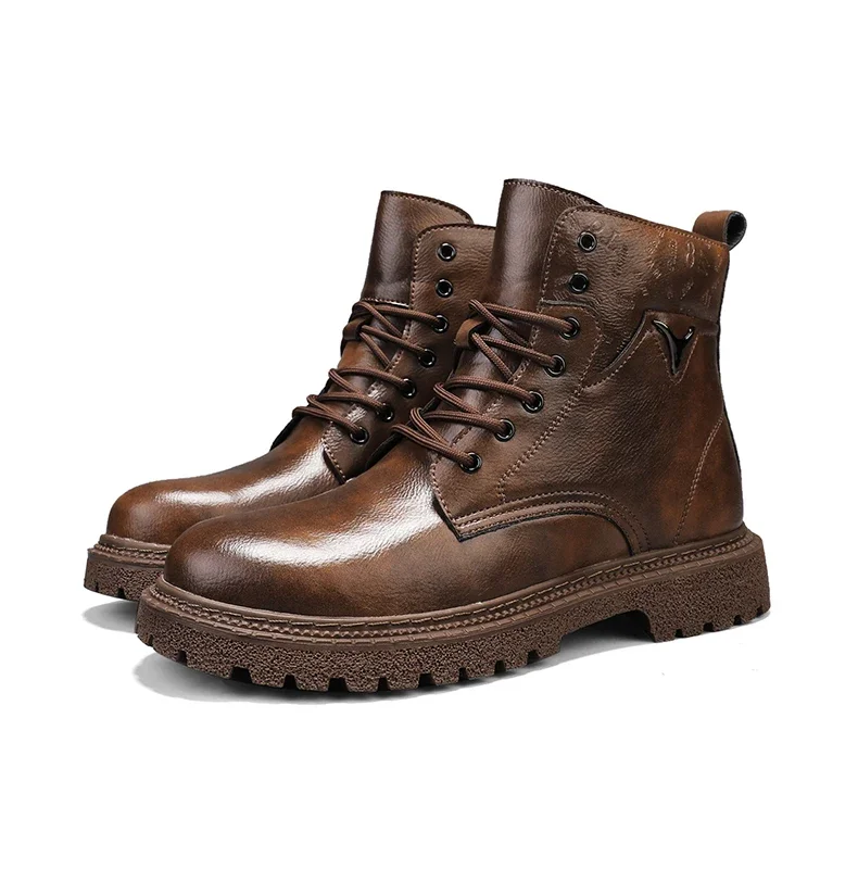 6cm Invisible Height Increasing Men Boots Leather Outdoor Autumn Winter Shoes Warm Non-Slip Comfortable Elevator Ankle Boots