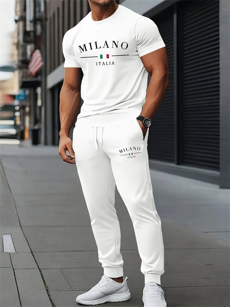

2025 Men's Streetwear Set With Round Neck Short Sleeve Outdoor Casual Pants And Letter Pattern Men's Fashion Streetwear Set
