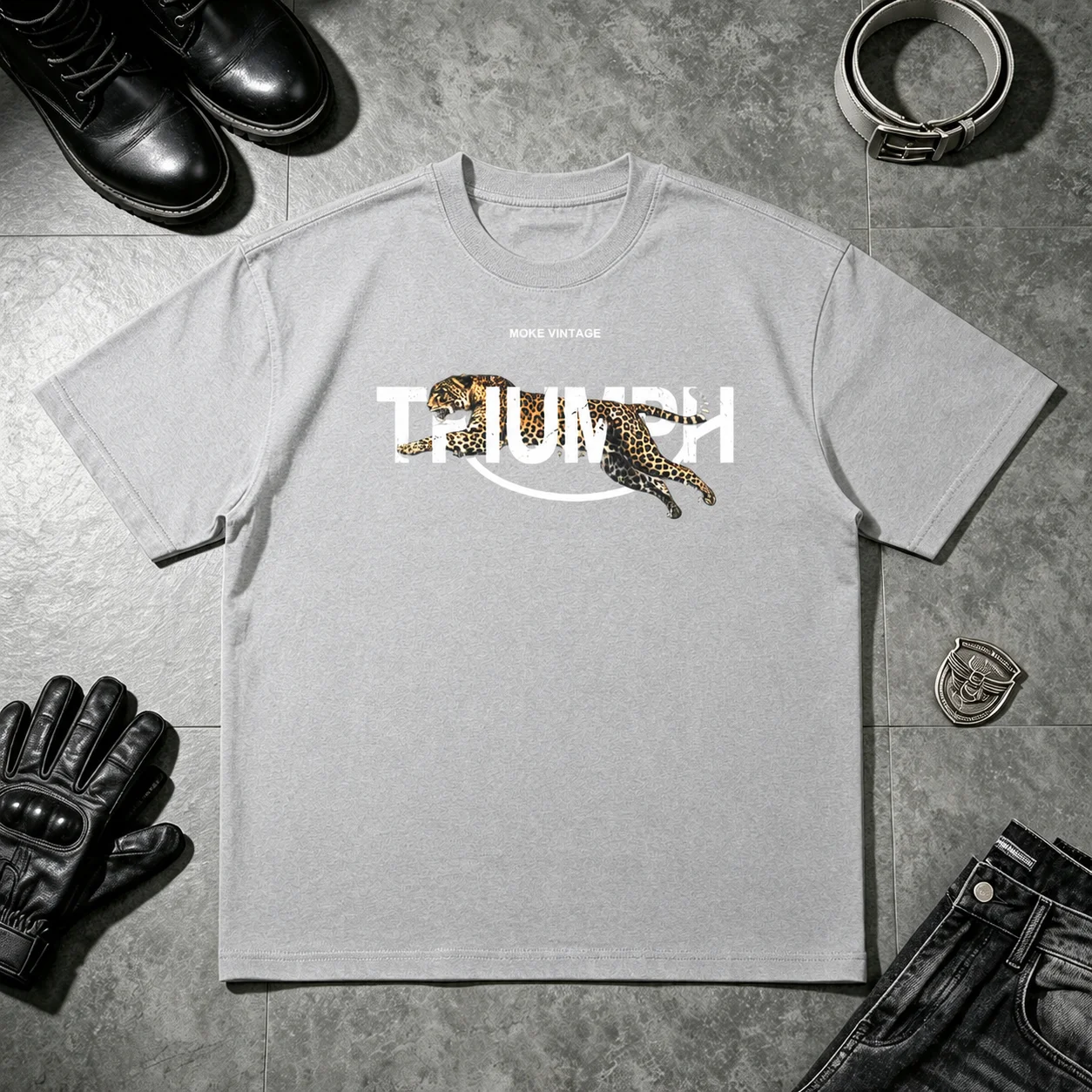 Amerikanische Motorrad-Ästhetik Triumph Leopardenmuster Atmungsaktives Baumwoll-Unisex-T-Shirt mit Rundhalsausschnitt und kurzen Ärmeln – Detail 9