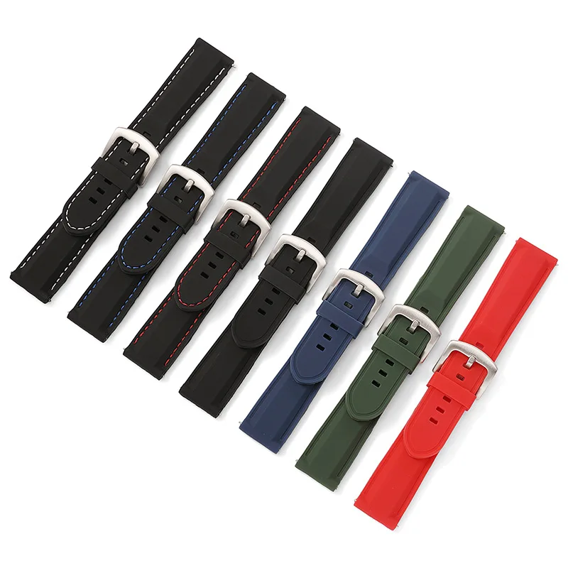 18mm 20mm 22mm 24mm Quick Release Silicone Waterproof Watch Strap Metal Pin Buckle Watch Band for Universal Watch Bracelet