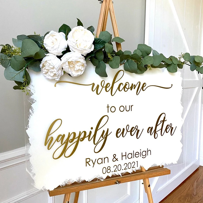 Happily Ever After Decal for Wedding Sign Vinyl Decal Welcome to our Happily Ever After with Names and Date Wedding Decor Sign