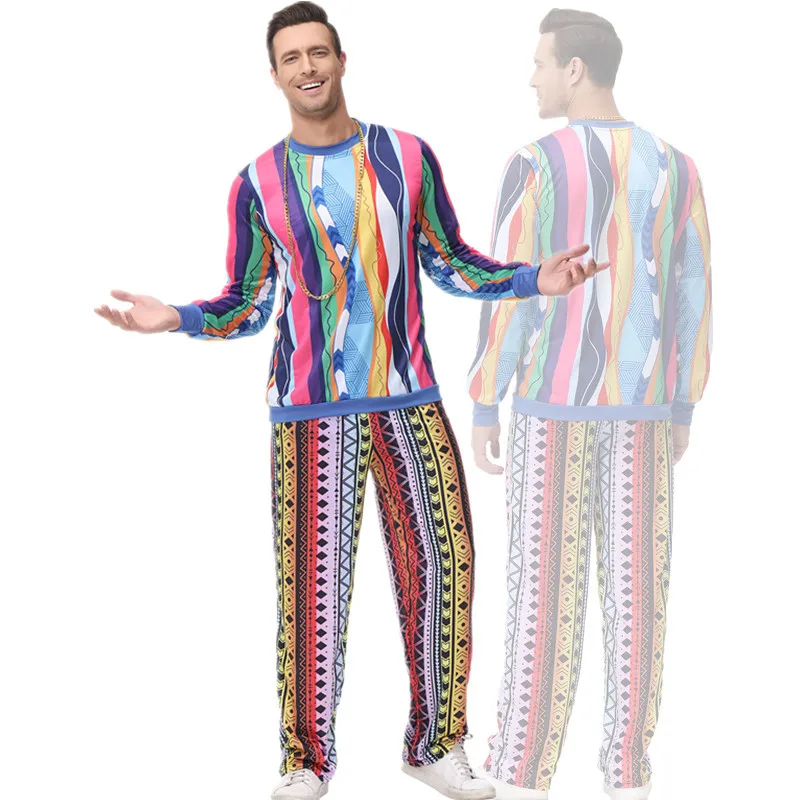 

Men's Retro 80s Costume Shell Shirt Party Outfit Mexican Hippie Casual Shirt and Pants Suit for Adult