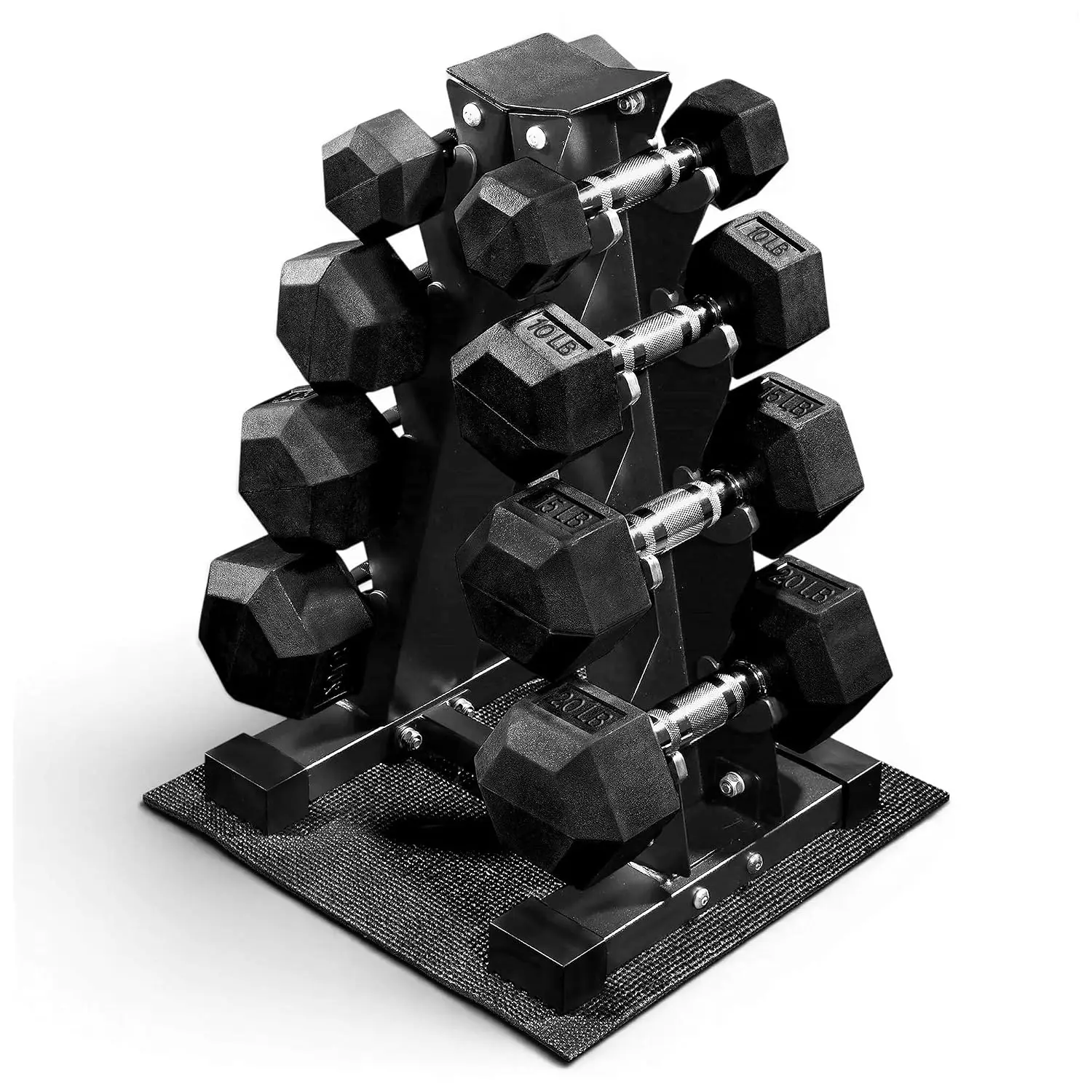 Rubber Coated Hex Dumbbell Weight Set with Storage Rack, 100LB or 150LB or 200LB Set, 5-20 lbs or 5-25 lbs or 10-30 lbs Pairs