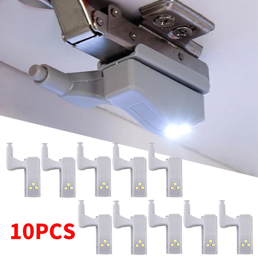 10Pcs LED Inner Hinge Lamp Sensor Kitchen Lights Bedroom Wardrobe Cupboard Closet Under Cabinet Lights Night Light No Battery