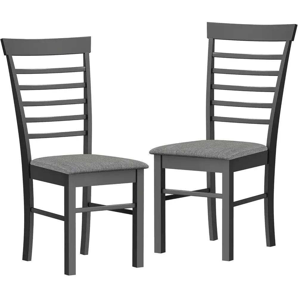 2-Piece Dining Chair Set: Upholstered Kitchen Chairs with Rubber Wood for Living and Dining Rooms in Black and Gray