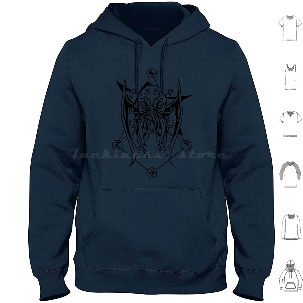 Cthulhu - Design de couro antigo moletons manga comprida Cthulhu Eldritch Horror Dark Elder God Tentáculos Elder Sign Hp Dark