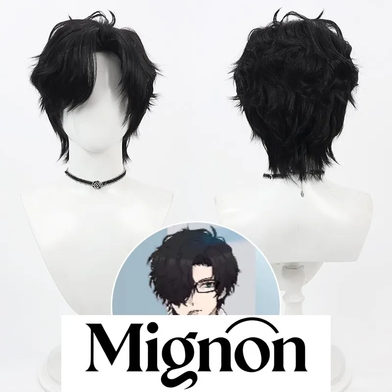 

Blue Archive Schale Sensei Crazy Teacher Cosplay Wig, Black Left-Parted Slightly Wavy