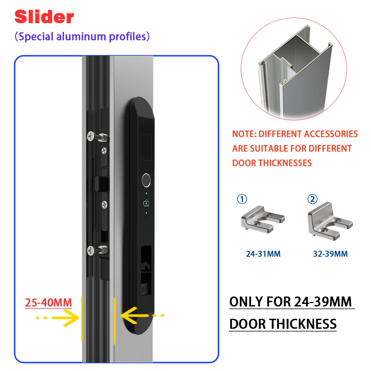 WINFREE SMART Fingerprint Card Key Aluminium Slim Narrow Profile Sliding Door Lock by Google Assistant or Alexa Voice Control