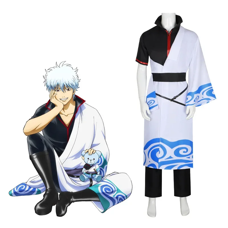 Anime Cosplay Costumes Sakata Gintoki Cosplay Costume Kimono Halloween Carnival Party Silver Soul Cosplay Costume Wigs