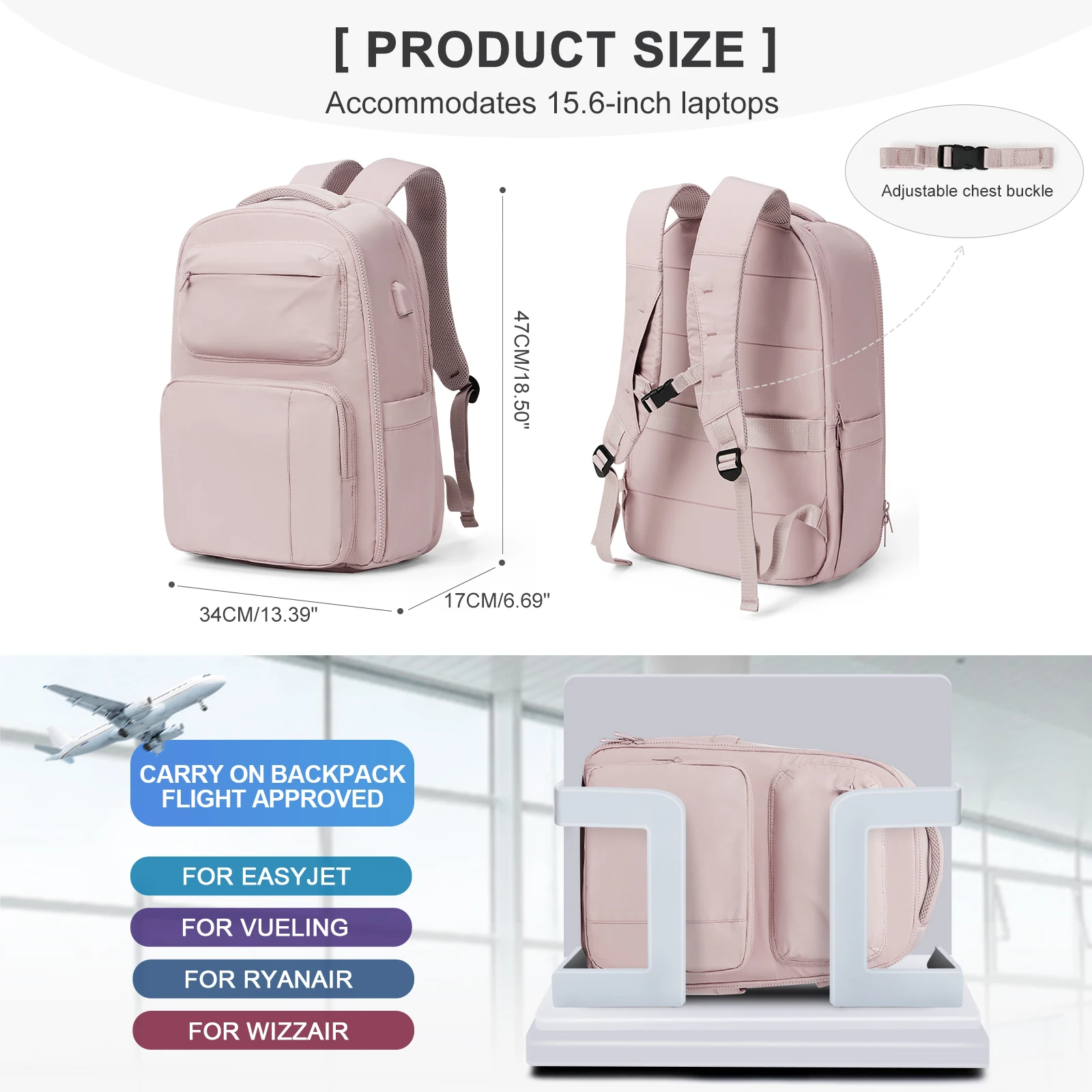 Women Backpack Laptop Bag Lightweight Carry On Luggage Bag with Shoe Compartment Large Capacity Waterproof Travel Backpack