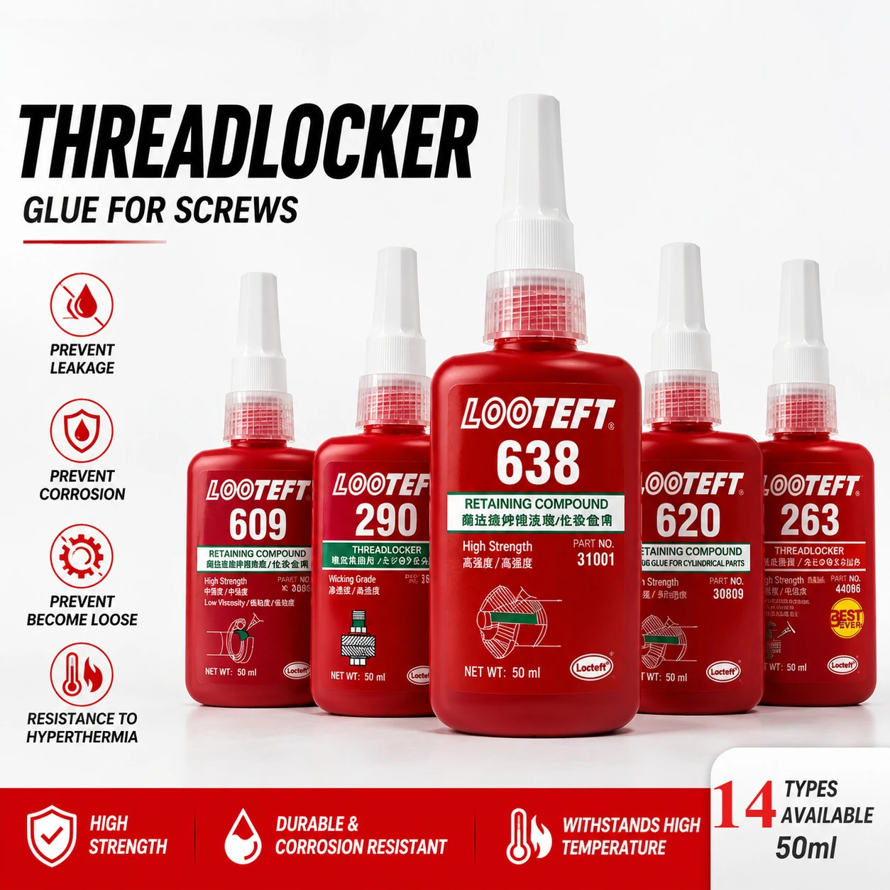 50ml Threadlocker Screw Glue Anaerobic Threadlocker Screw Adhesive Glue Anti-loose Thread Locking Agent Anaerobic Adhesive Caulk