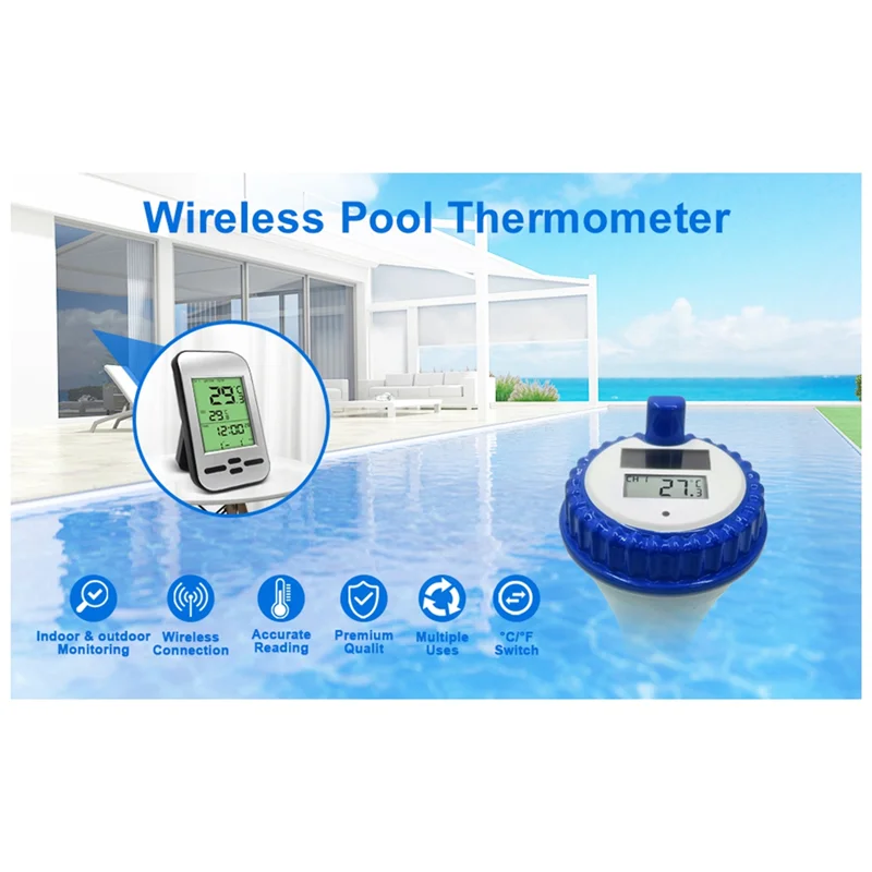 

RTENTE-Wireless Solar Pool Thermometer Wireless Floating Indoor And Outdoor Thermometer