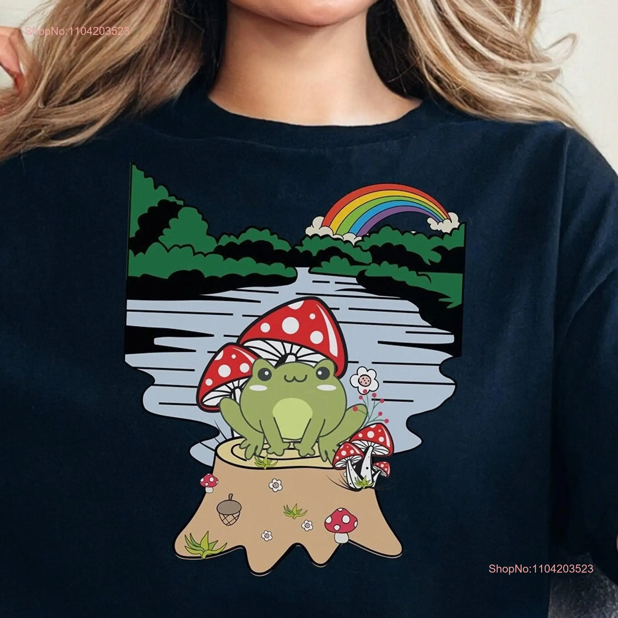 Cottagecore Frog T Shirt Mushroom Top Aesthetic Cotton Crew Neck Nature Lover Botanical for her mom long or short sleeves