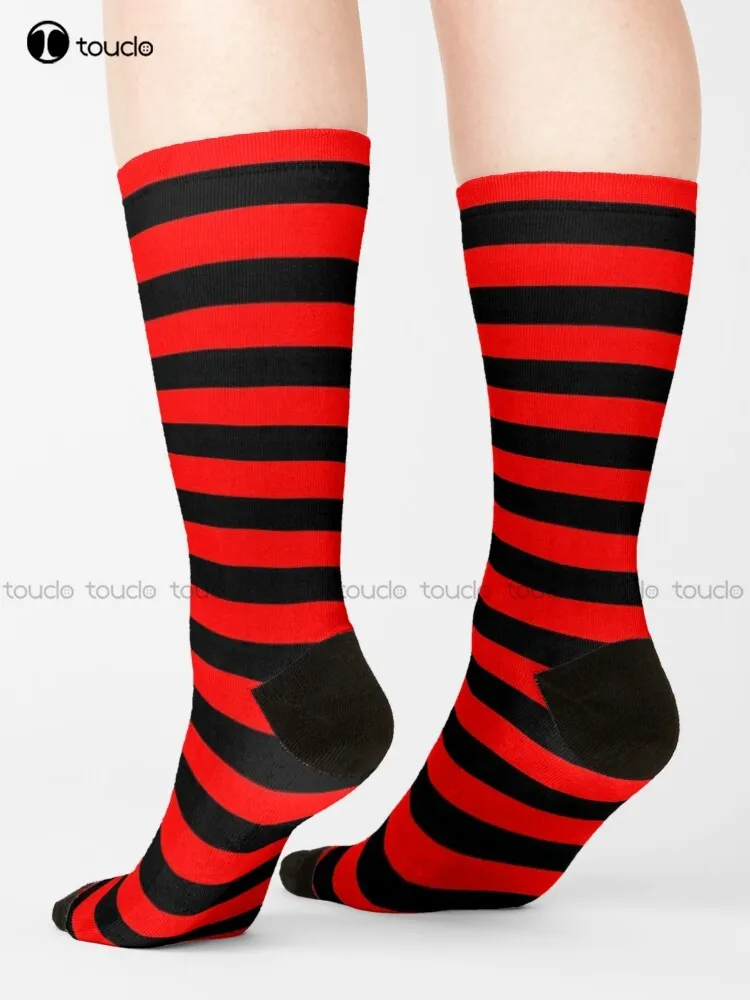 Red And Black Horizontal Stripes Socks Work Socks Unisex Adult Teen Youth Socks 360° Digital Print Harajuku Gd Hip Hop Gift Art