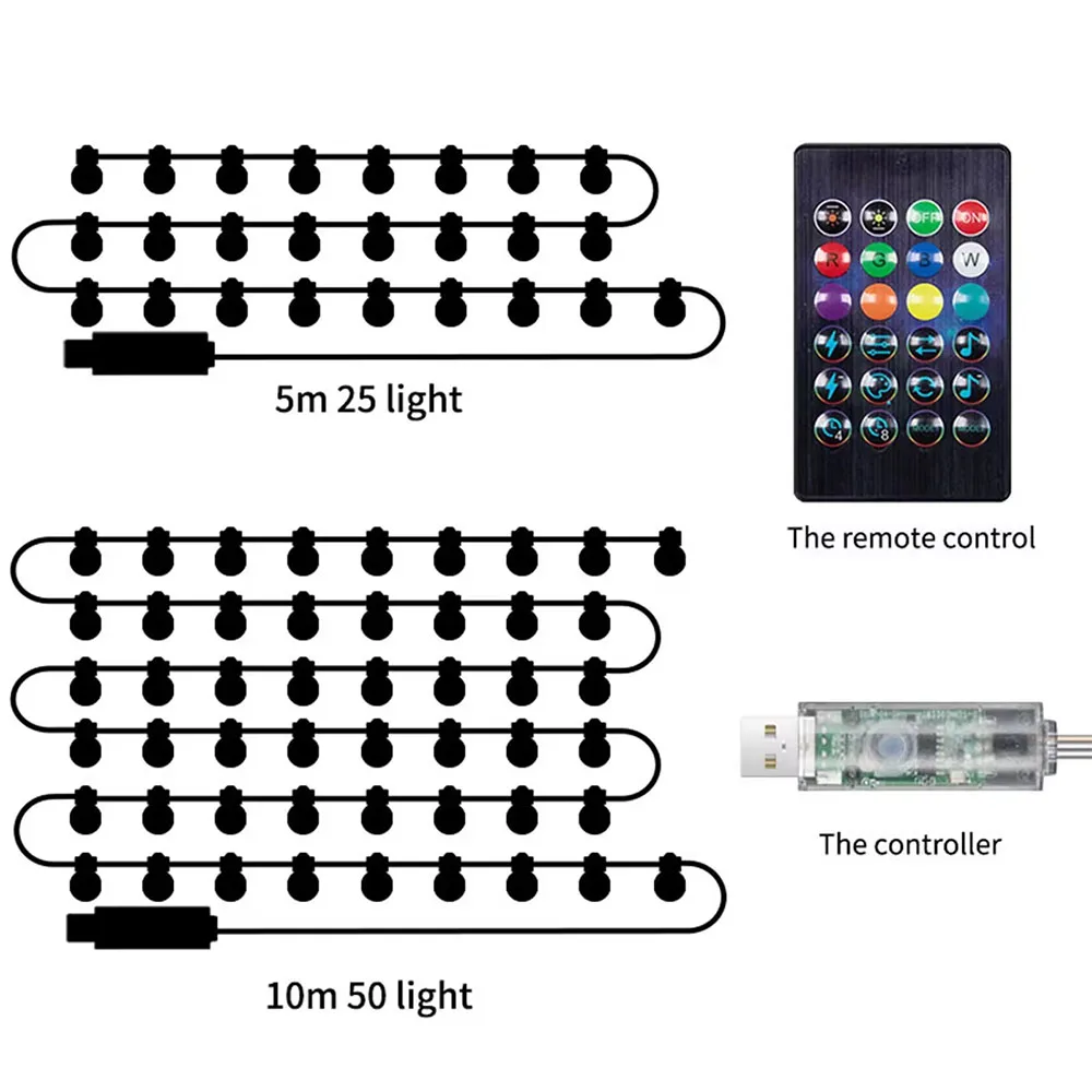 5M/10M G40 Bulb Light String RGBIC Round Garland Light Smart Color Changing Garden Lights String For Home Festival Decor