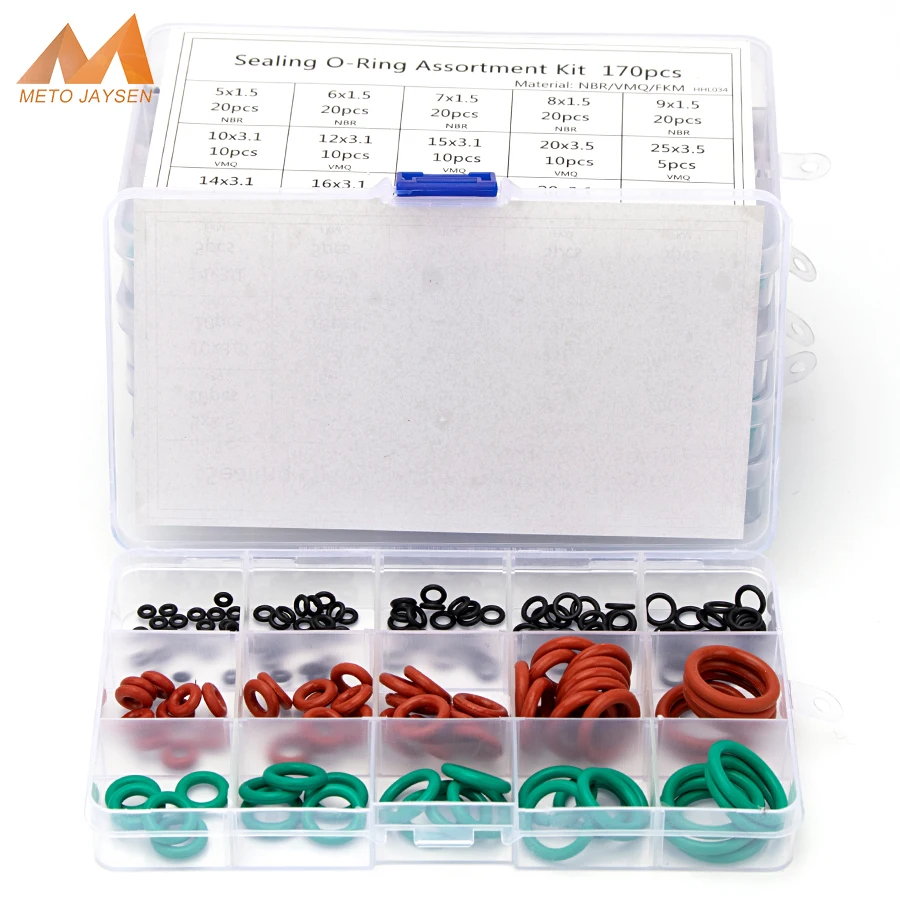 

125-150-225-279-300pcs Sealing O-ring Silicone NBR VMQ FKM Red Black White Green Gasket Replacement CS 1.5mm 2.4mm 3.1mm S24