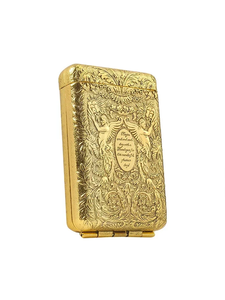 Étui à cigarettes vintage en métal avec motif d'ange en relief, boîte à cigarettes antique en argent gravé, porte-cigarettes portable de poche