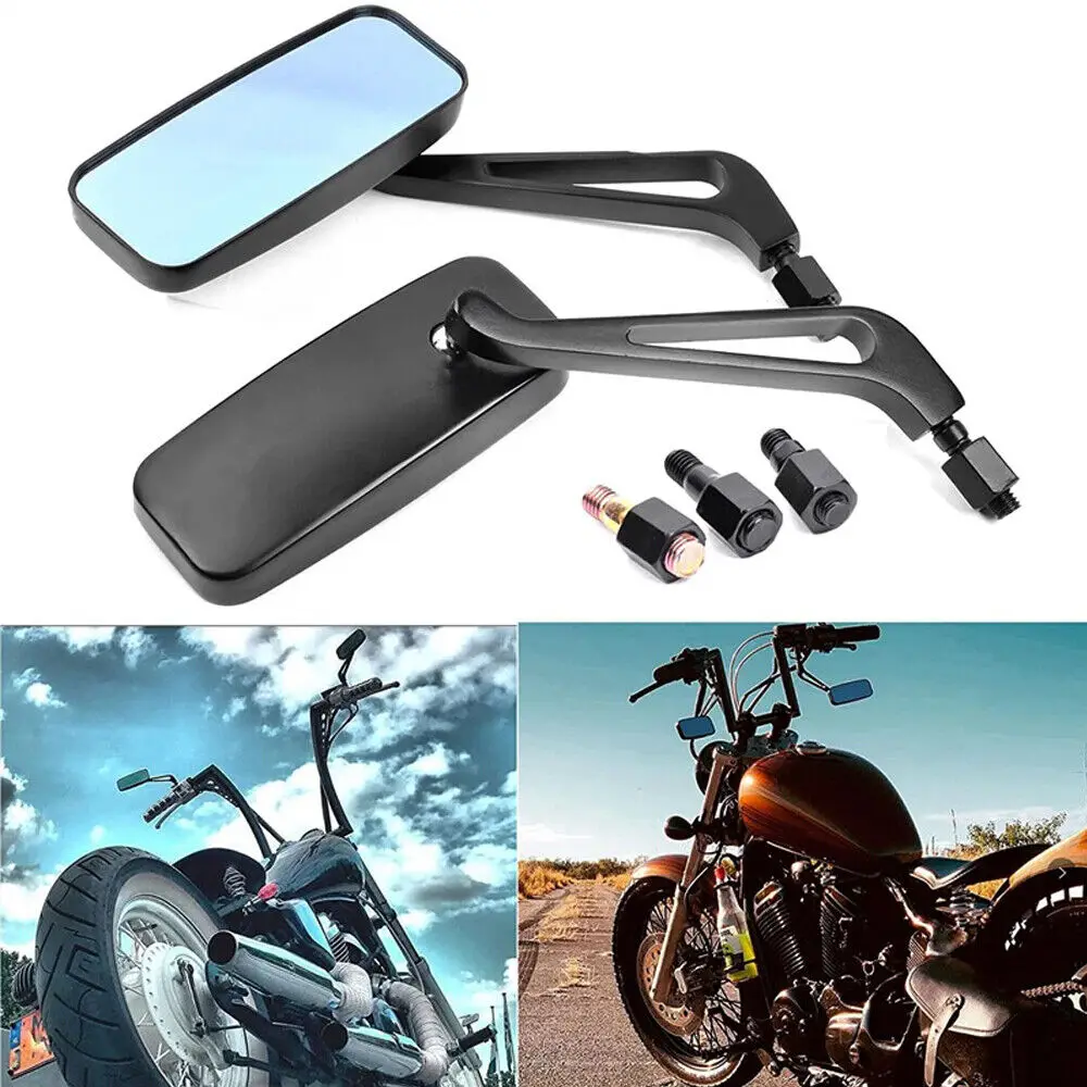 Black Rectangle Motorcycle Mirrors For Harley Cruiser Bobber Chopper Softail Sportster