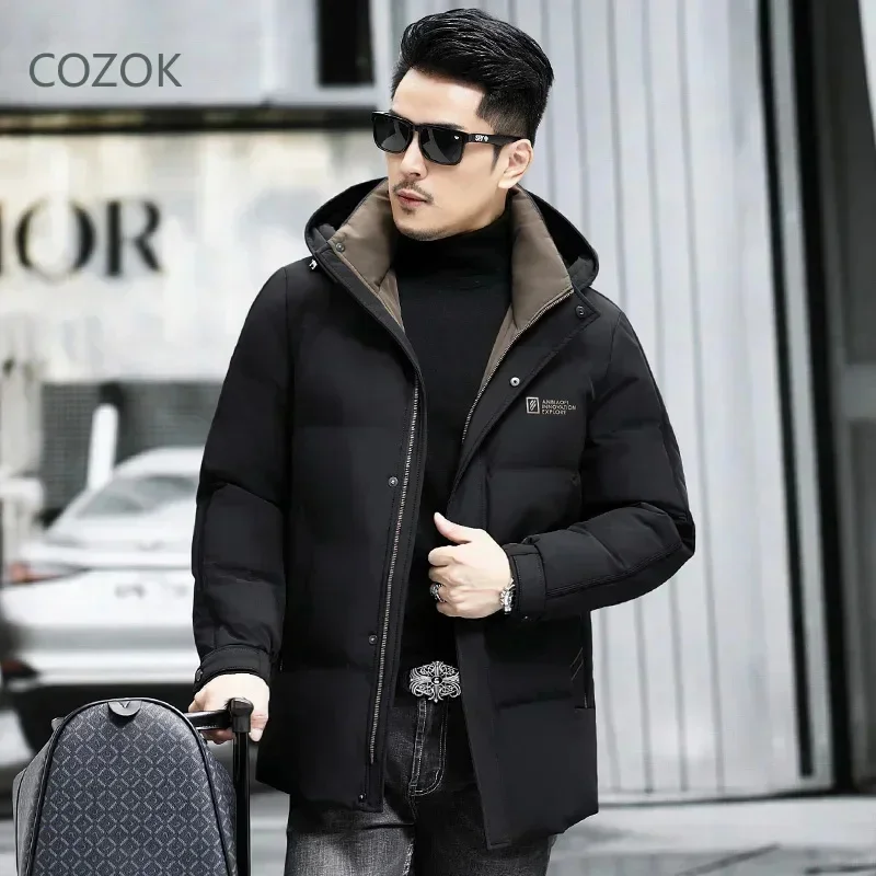 COZOK Short Down Jacket Removable Hat Designer Clothes Men Duck Padding Winter for Male Coat Casual Man Sack