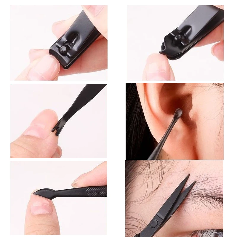 7/6 pçs conjunto de manicure de aço inoxidável com arquivo de unhas portátil viagem ferramentas aliciamento tesoura clippers kit salão arte do prego
