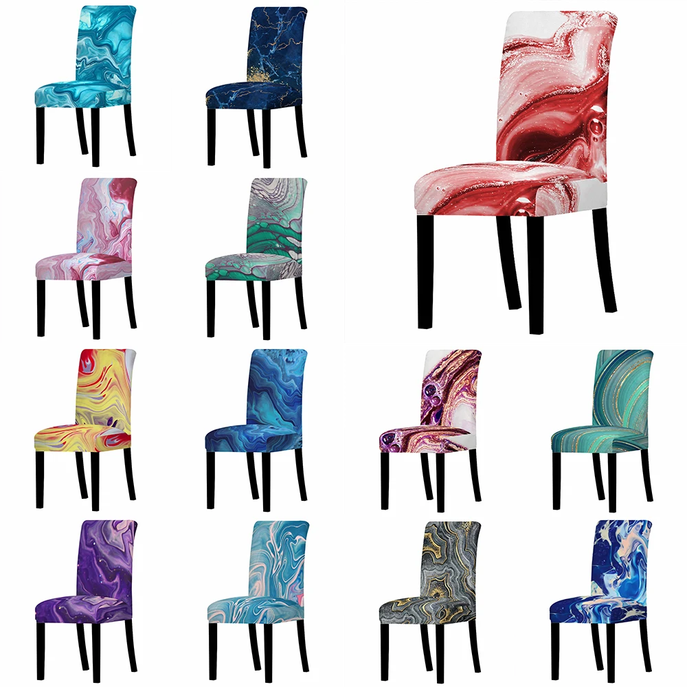 Marble Elastic Chair Cover Modern Dining Room Slipcover Back Chair Case Stretch for Kitchen Armchair Seat Hotel Wedding Banquet