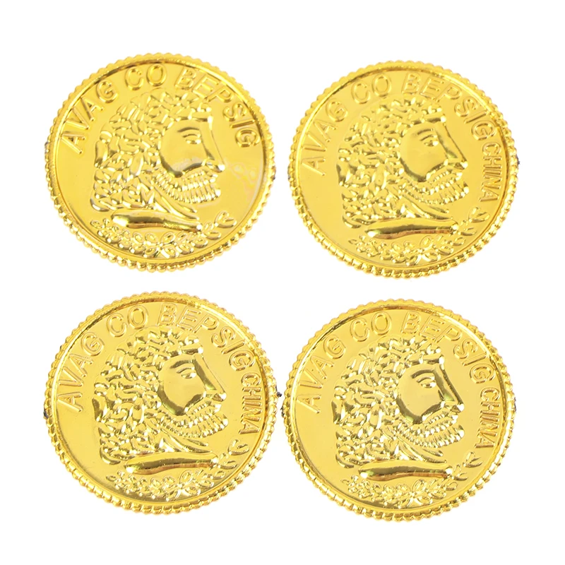 Moedas de ouro falsas, Piratas brilhantes, Moeda plástica, Moeda do partido, Jogo de brinquedo, 100 PCes pelo saco