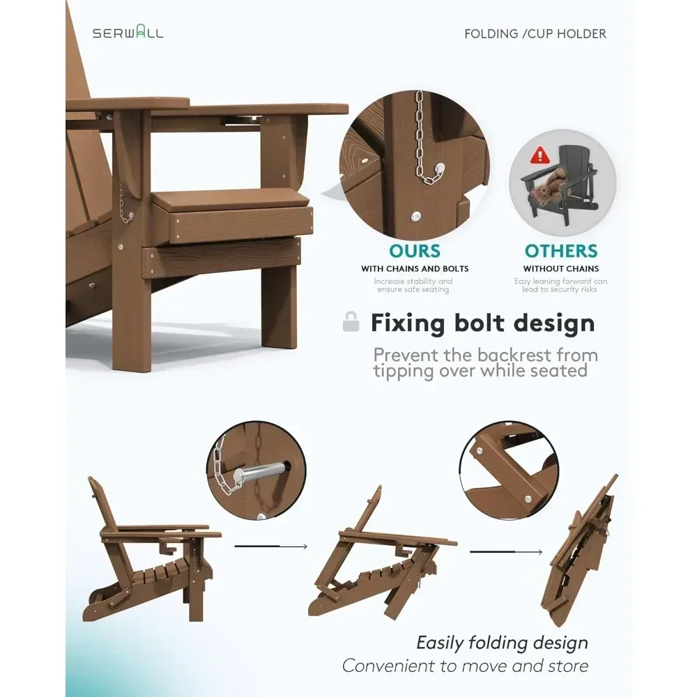 

Adirondack Chair with Cup Holders - Composite Adirondack Chairs Set of 2 HDPE Outdoor Chairs All Weather Use- Brown