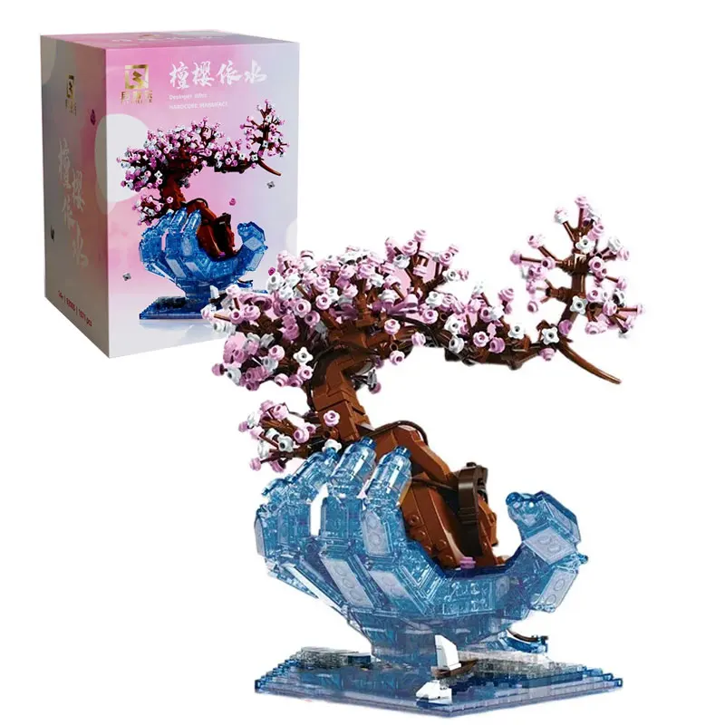 

1071PCS Cherry Blossom Bonsai Building Set Sakura Tree in Blue Crystal Hand Base Building Blocks Kit Toy for Adults Teens
