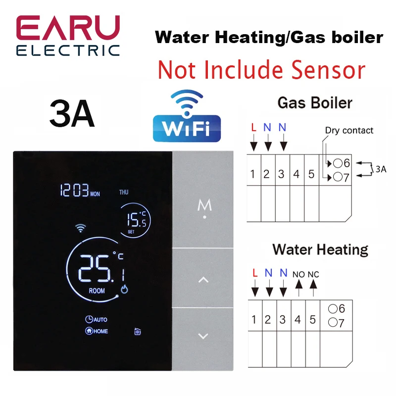 TUYA WiFi Thermostat Temperature Controller Water Electric Floor Heating TRV AC100V-240V 3A 16A Digital LCD Display Wall Mounted