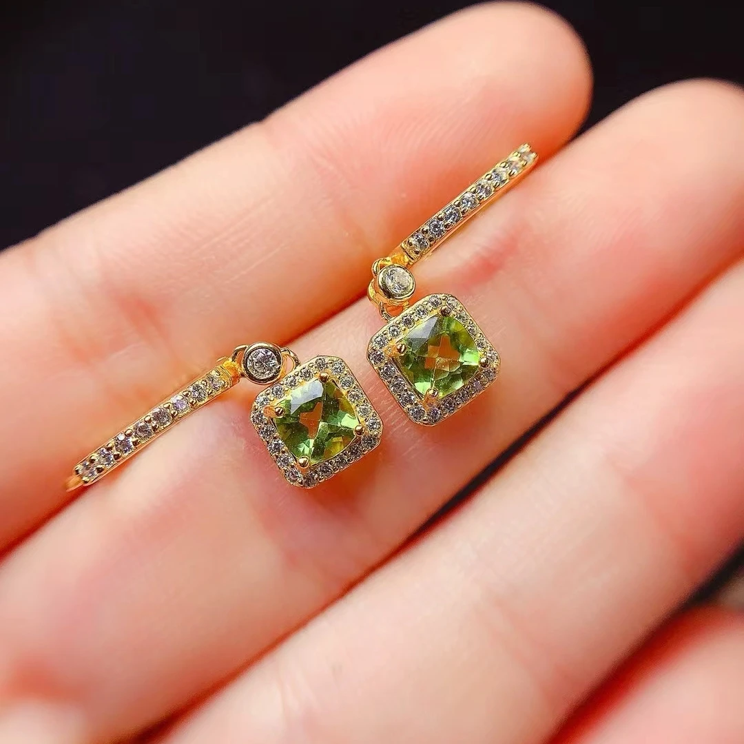 KJJEAXCMY New Natural Peridot Earrings S925 silver , electroplated locking color process, high clarity Gems Full of luster